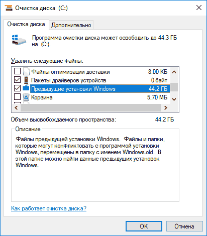 Окно очистки диска С: