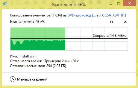 Запись файла на DVD с графиком процесса копирования в Windows 10
