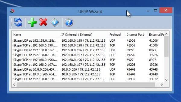 Список портов в UPnP Wizard