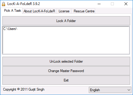 Интерфейс программы Lock-a-Folder