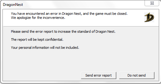 Ошибка «You have encountered an error in Dragon Nest, and the game must be closed»