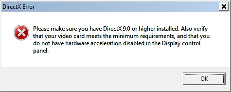 Критическая ошибка несовместимости DIrectX с версией ОС Windows