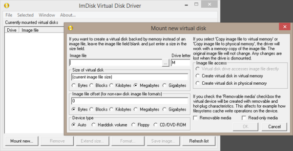 Окно программы ImDisk