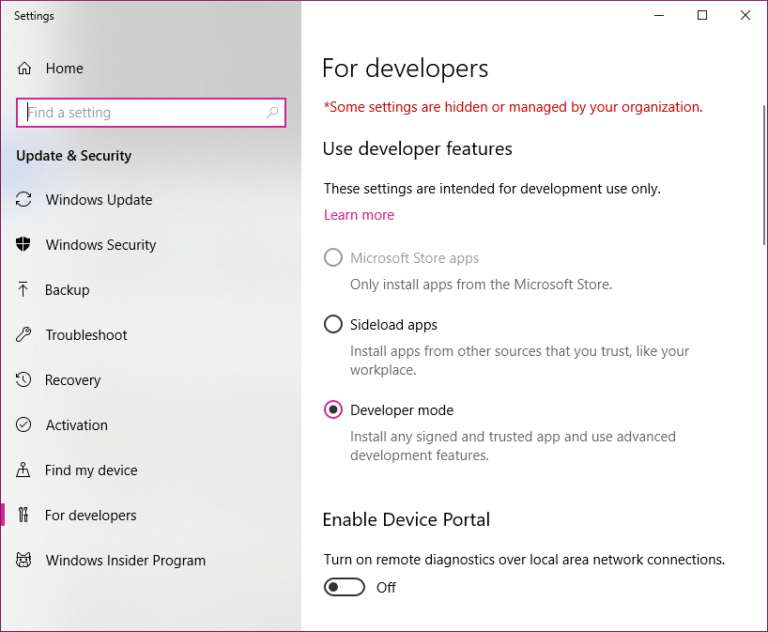 Некоторыми управляет ваша организация. Enable developer Mode Windows 10. Enable developer Mode что это. Developer settings настройки разработчика. Включить режим разработчика Windows 8.1.